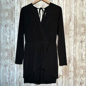 BCBGeneration Mini Dress sz Medium Faux Wrap Long Sleeve Women's Black Sheath